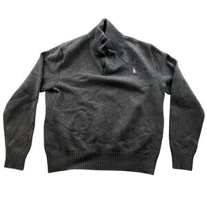Polo Ralph Lauren Mens Sweater Medium Pullover Mock Neck Cotton Gray Knit Cozy